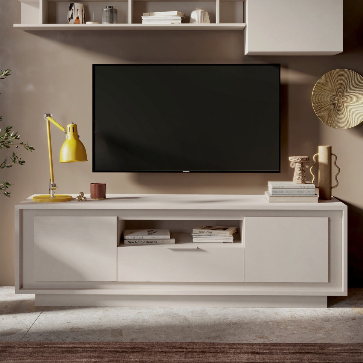 Berlin 2 Door 1 Drawer 180cm Cashmere TV Stand - FurniComp
