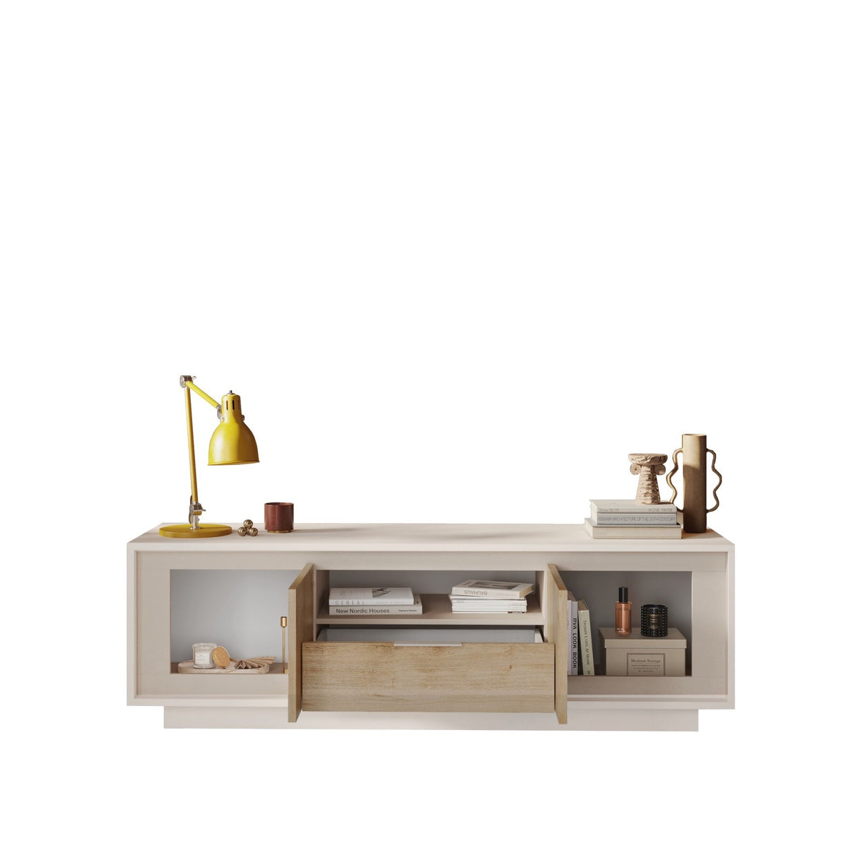 Berlin 2 Door 1 Drawer 180cm Cashmere and Cadiz Oak TV Stand - FurniComp
