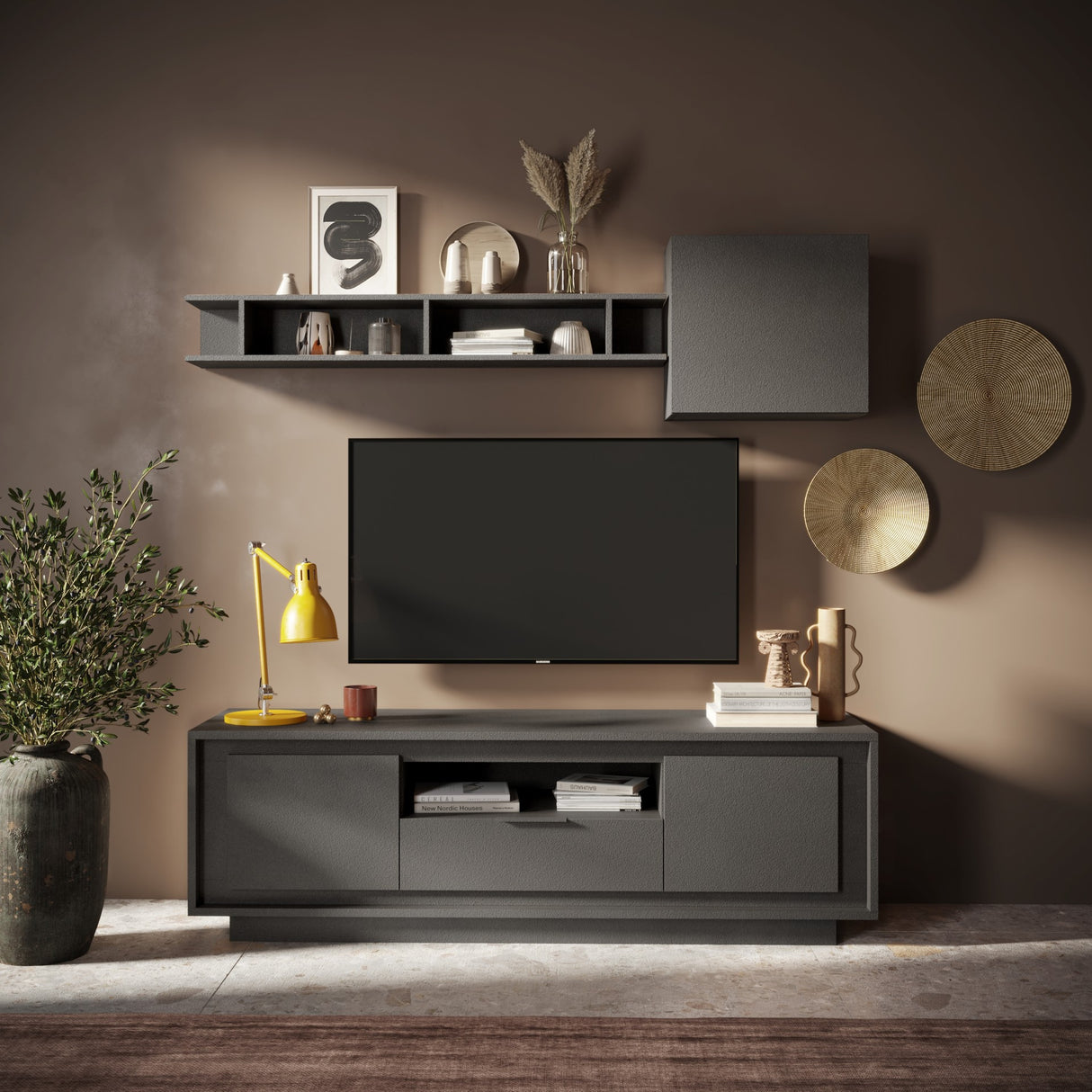 Berlin 2 Door 1 Drawer 180cm Grey TV Stand - FurniComp