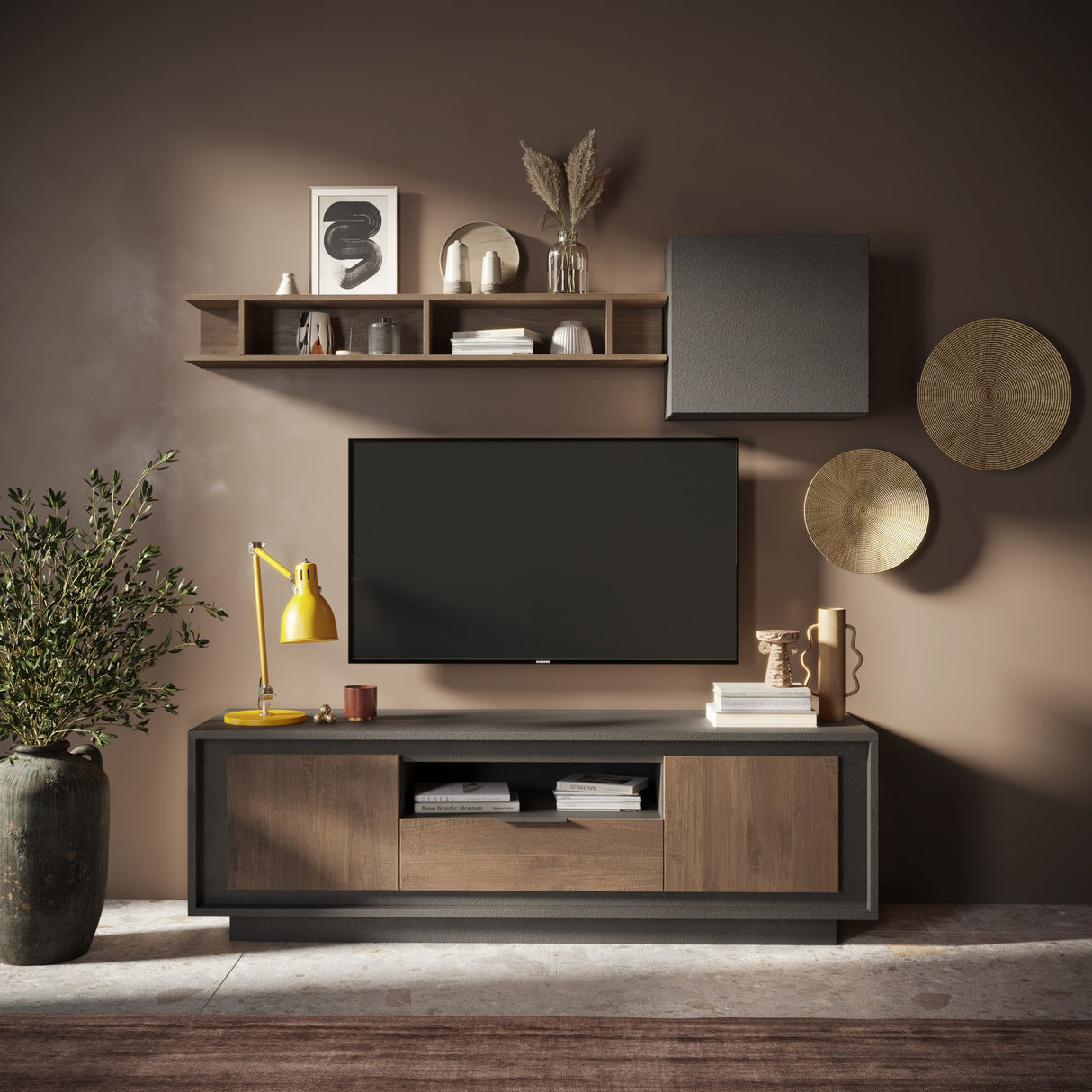 Berlin 2 Door 1 Drawer 180cm Grey and Mercure Oak TV Stand - FurniComp