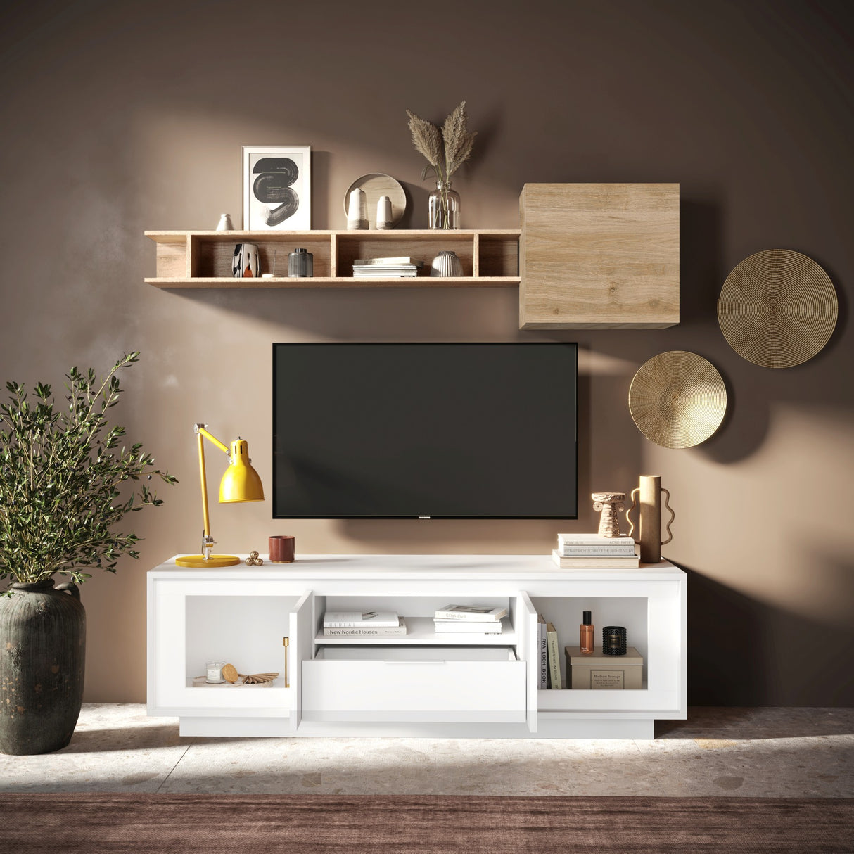 Berlin 2 Door 1 Drawer 180cm Matt White TV Stand - FurniComp