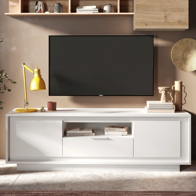 Berlin 2 Door 1 Drawer 180cm Matt White TV Stand - FurniComp