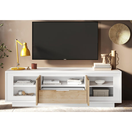 Berlin 2 Door 1 Drawer 180cm Matt White and Cadiz Oak Oak TV Stand - FurniComp