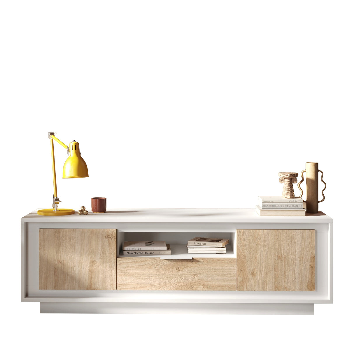 Berlin 2 Door 1 Drawer 180cm Matt White and Cadiz Oak Oak TV Stand - FurniComp