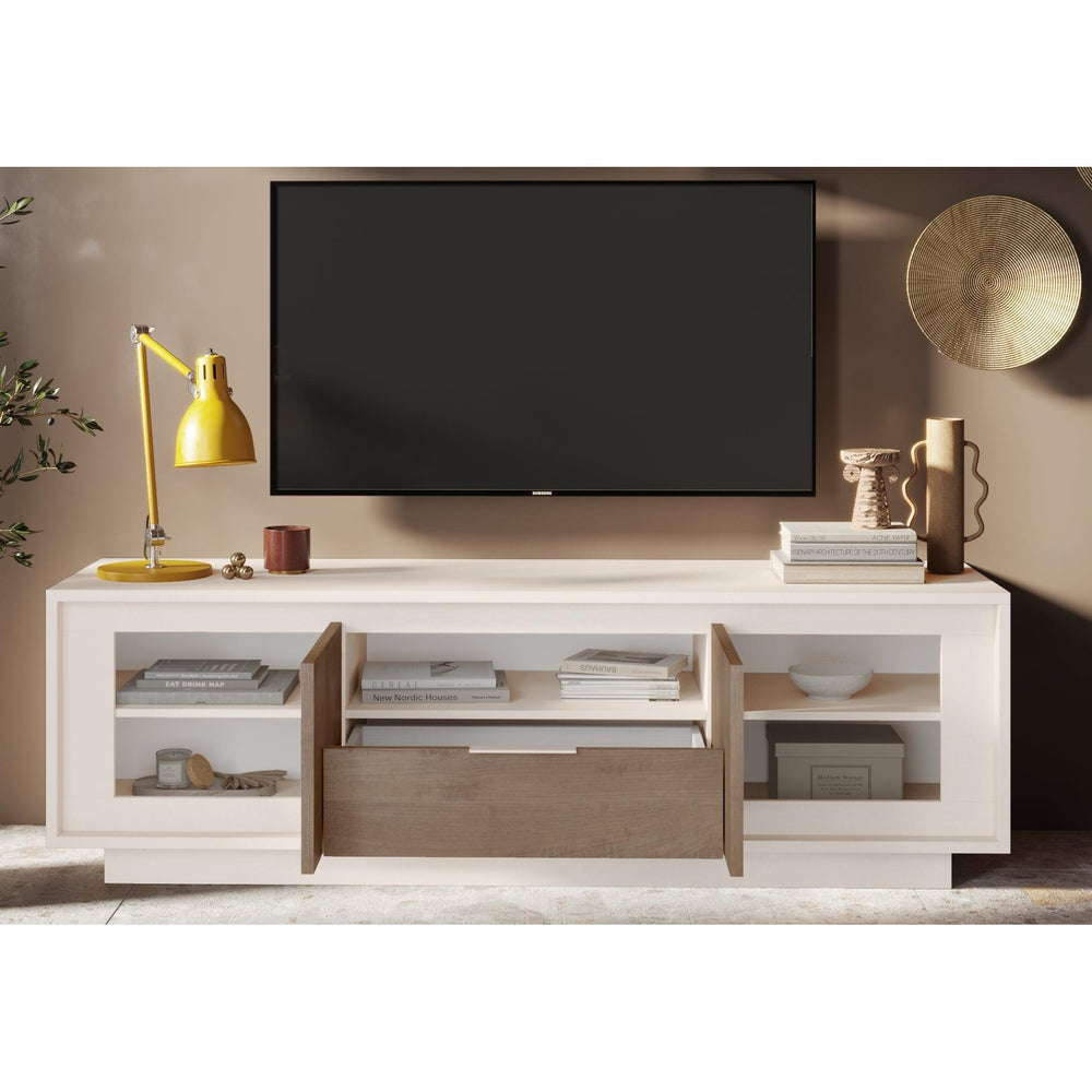 Berlin 2 Door 1 Drawer 180cm Cashmere and Mercure Oak TV Stand - FurniComp