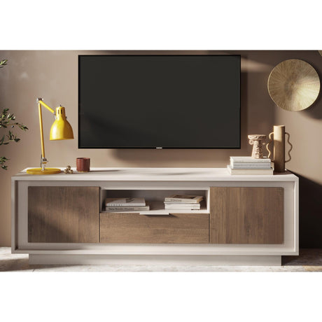 Berlin 2 Door 1 Drawer 180cm Cashmere and Mercure Oak TV Stand - FurniComp