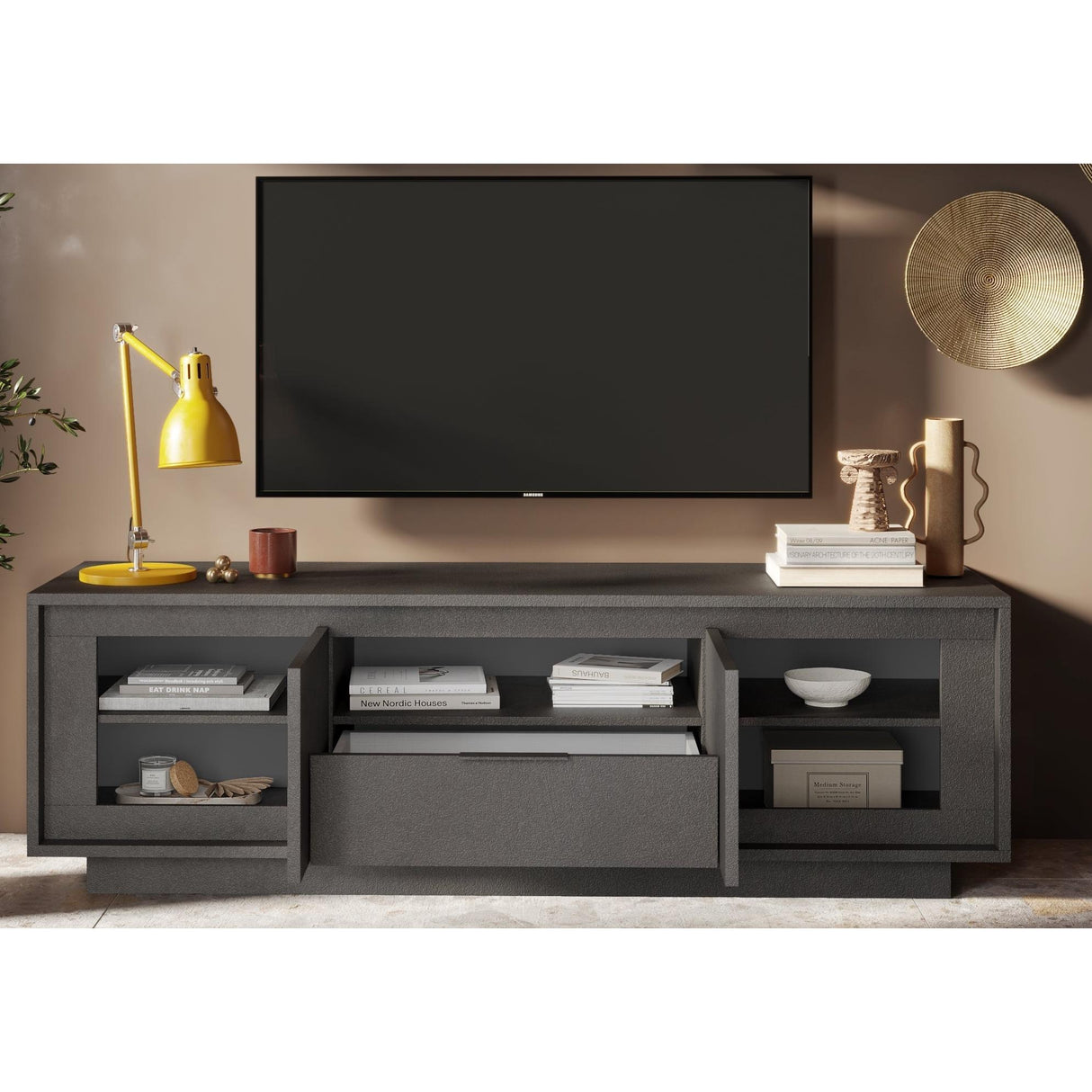 Berlin 2 Door 1 Drawer 180cm Grey TV Stand - FurniComp