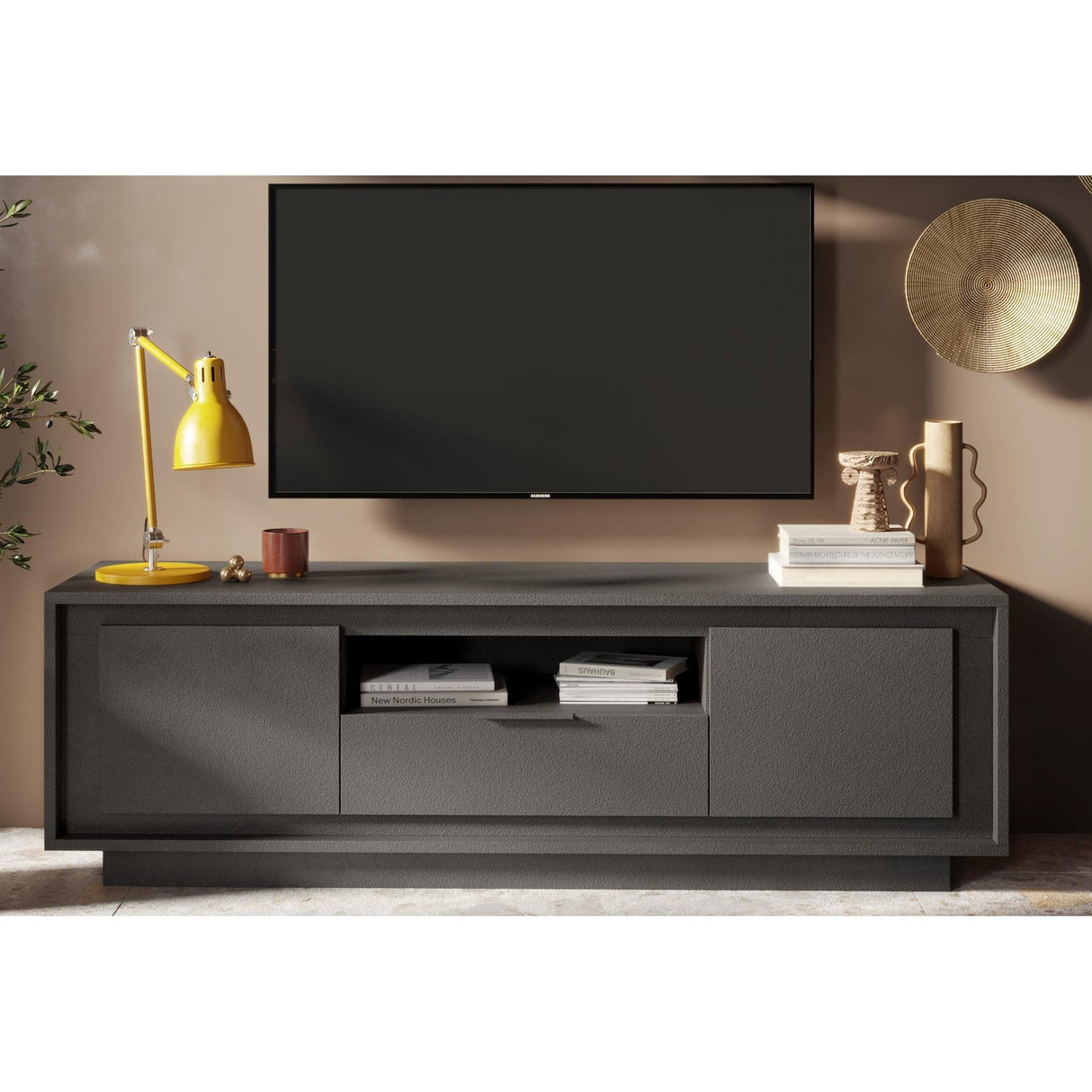 Berlin 2 Door 1 Drawer 180cm Grey TV Stand - FurniComp
