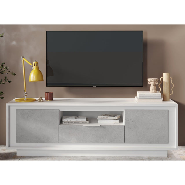 Berlin 2 Door 1 Drawer 180cm Matt White and Concrete Grey TV Stand - FurniComp