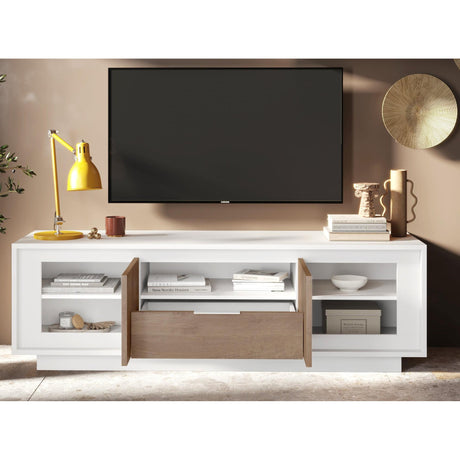 Berlin 2 Door 1 Drawer 180cm Matt White and Mercure Oak Oak TV Stand - FurniComp