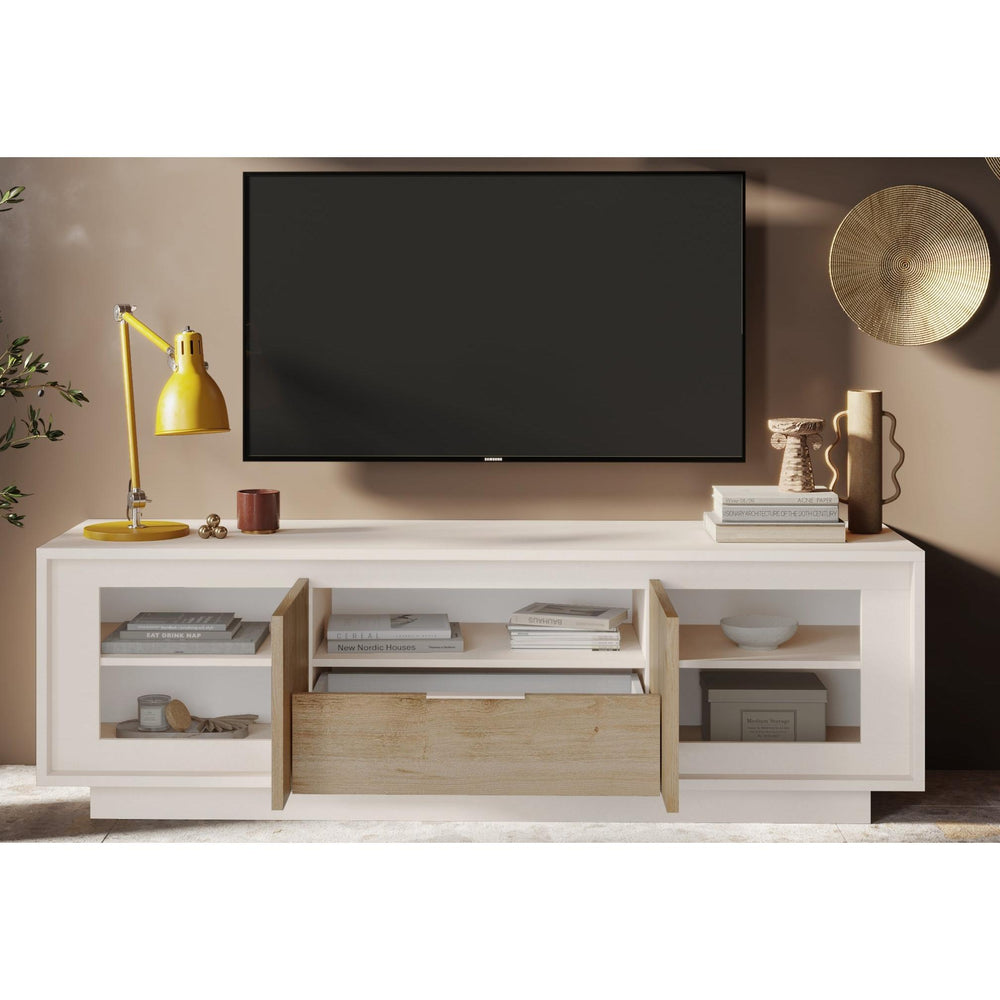 Berlin 2 Door 1 Drawer 180cm Cashmere and Cadiz Oak TV Stand - FurniComp