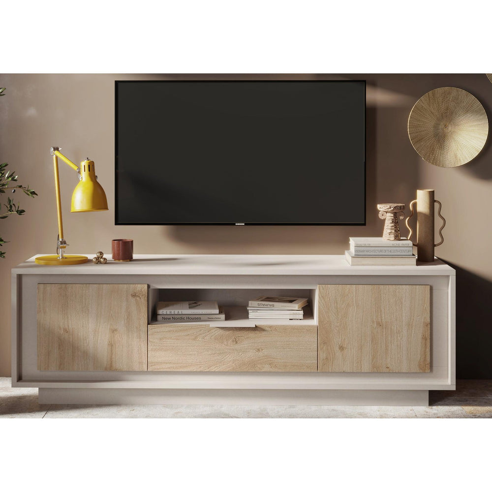Berlin 2 Door 1 Drawer 180cm Cashmere and Cadiz Oak TV Stand - FurniComp