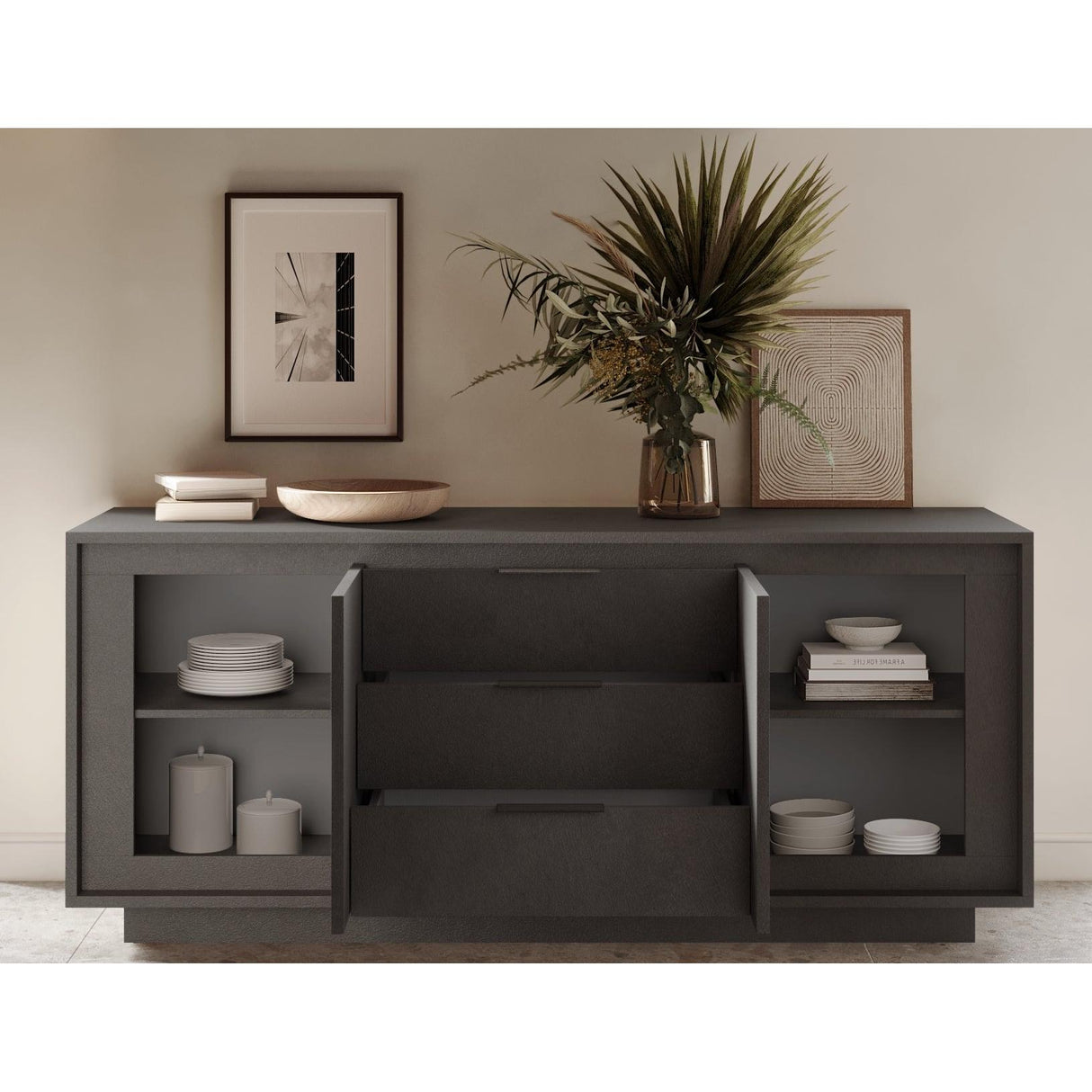 Berlin 2 Door 3 Drawer 180cm Grey Sideboard - FurniComp