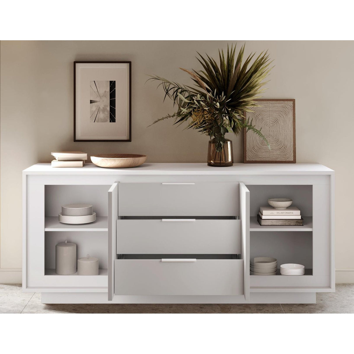 Berlin 2 Door 3 Drawer 180cm Matt White Sideboard - FurniComp