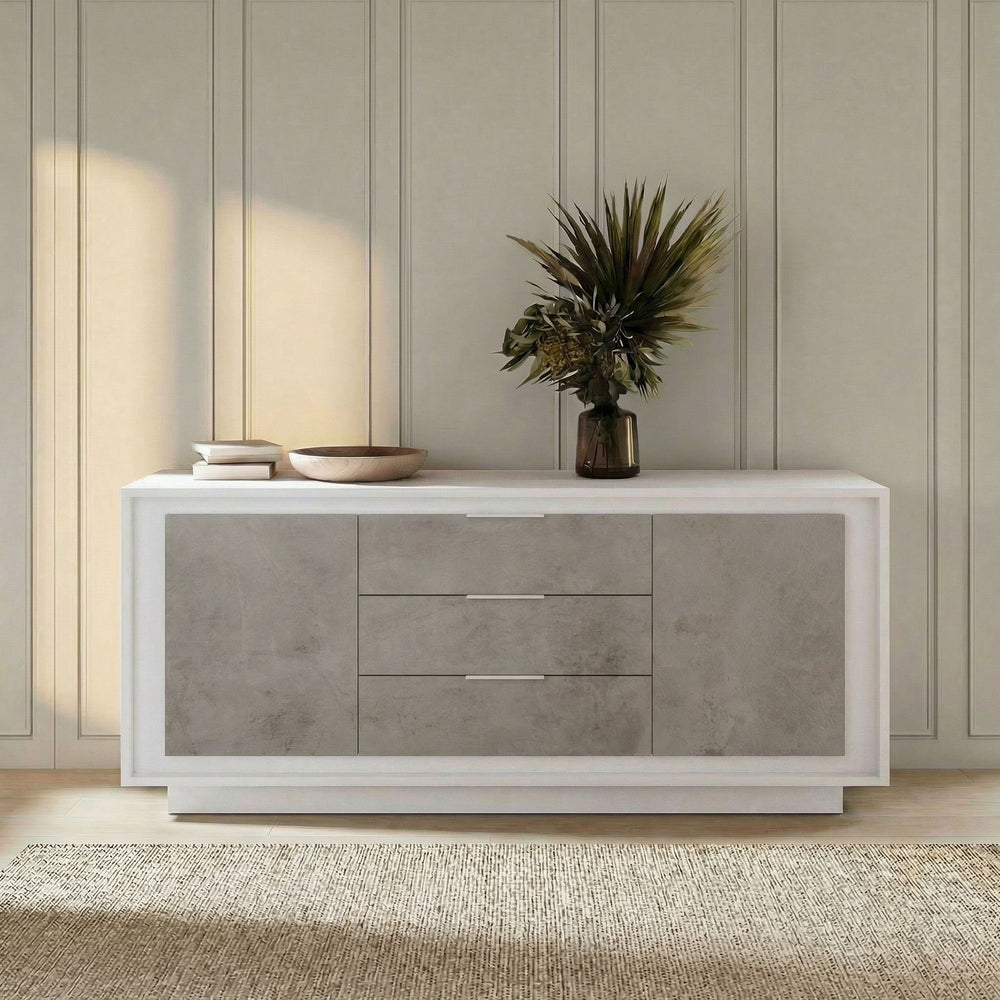 Berlin 2 Door 3 Drawer 180cm Matt White and Concrete Grey Sideboard - FurniComp