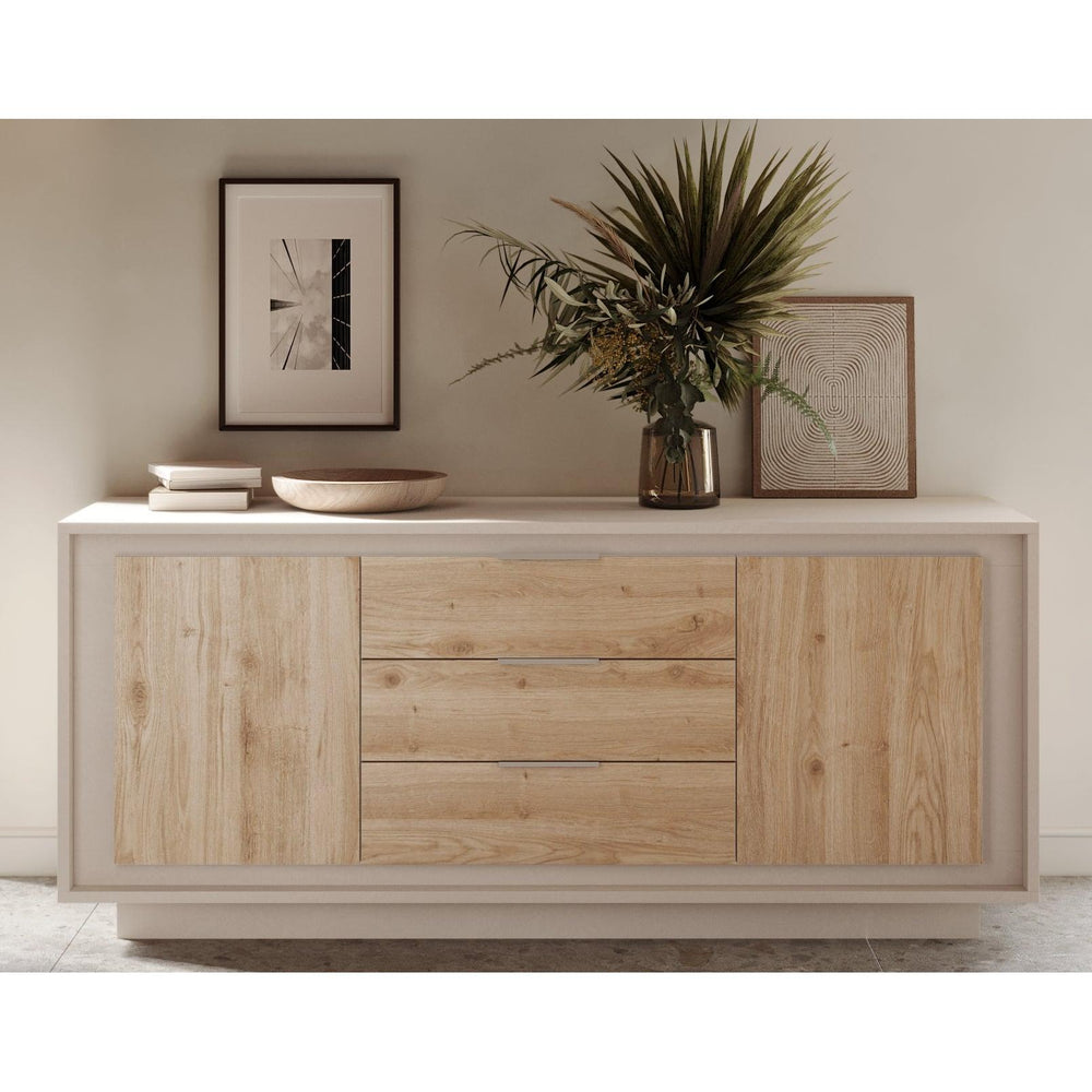 Berlin 2 Door 3 Drawer 180cm Cashmere and Cadiz Oak Sideboard - FurniComp