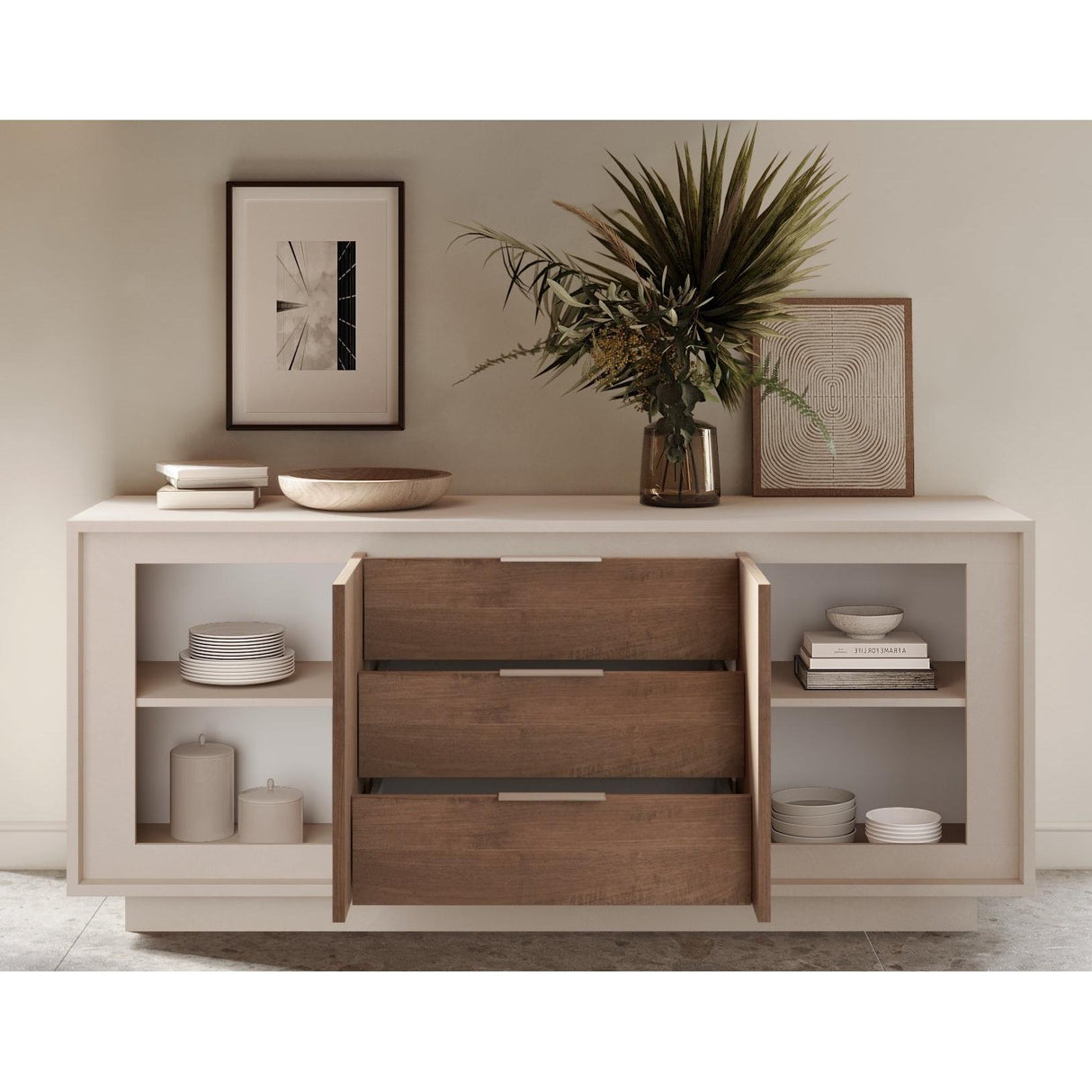 Berlin 2 Door 3 Drawer 180cm Cashmere and Mercure Oak Sideboard - FurniComp