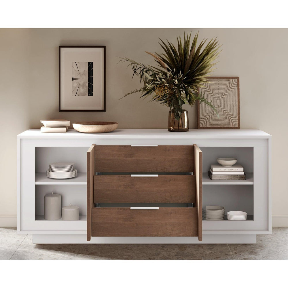Berlin 2 Door 3 Drawer 180cm Matt White and Mercure Oak Sideboard - FurniComp