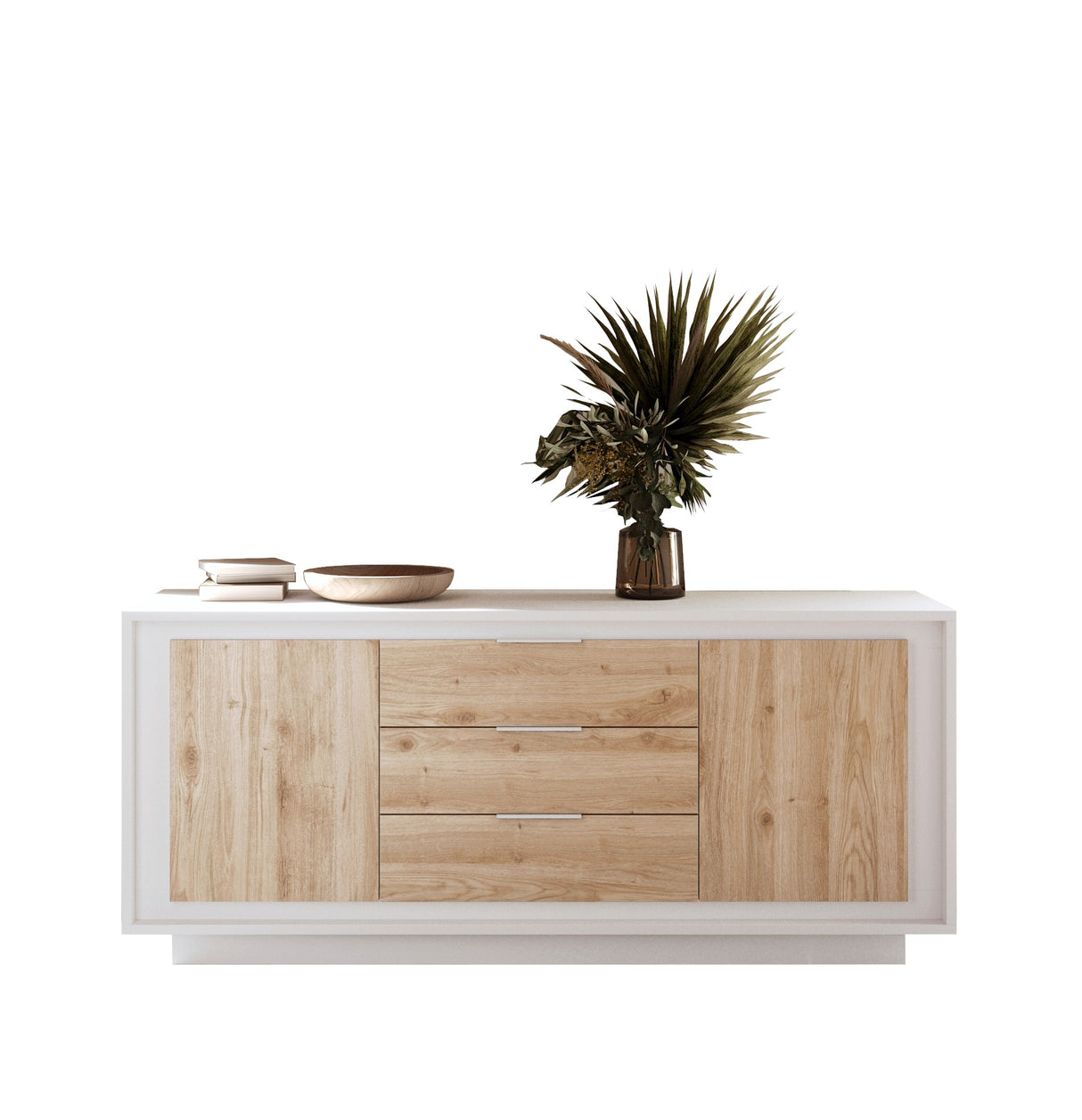 Berlin 2 Door 3 Drawer 180cm Matt White and Cadiz Oak Sideboard - FurniComp