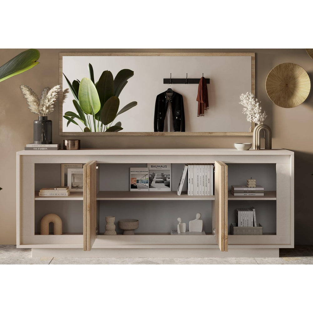 Berlin 4 Door 207cm Cashmere and Cadiz Oak Sideboard - FurniComp