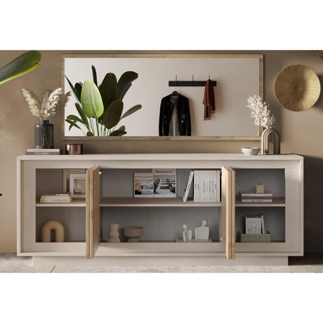 Berlin 4 Door 207cm Cashmere and Cadiz Oak Sideboard - FurniComp