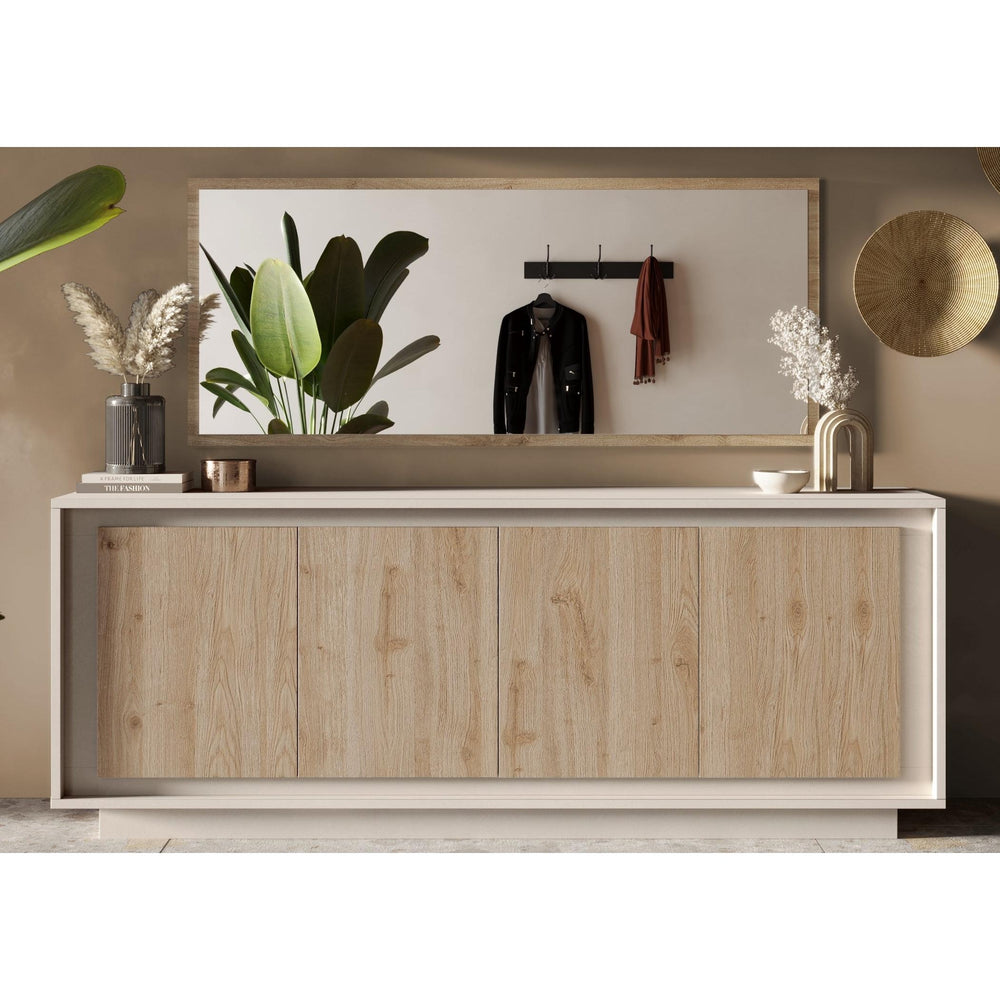 Berlin 4 Door 207cm Cashmere and Cadiz Oak Sideboard - FurniComp