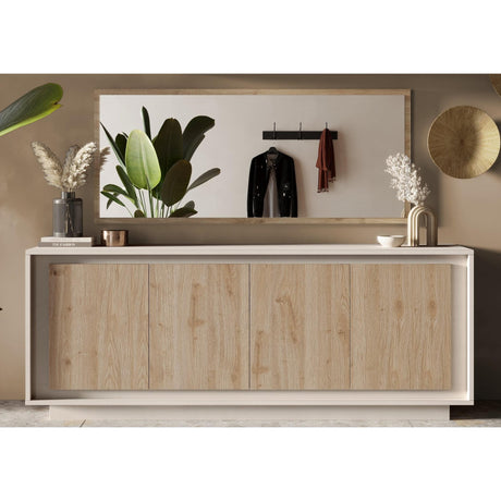 Berlin 4 Door 207cm Cashmere and Cadiz Oak Sideboard - FurniComp