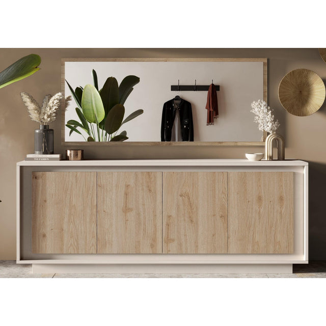 Berlin 4 Door 207cm Cashmere and Cadiz Oak Sideboard - FurniComp
