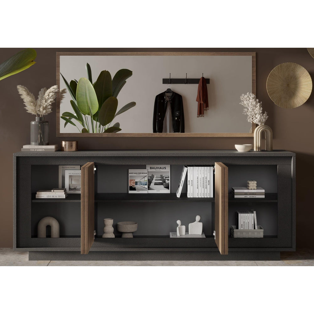 Berlin 4 Door 207cm Grey and Mercure Oak Sideboard - FurniComp