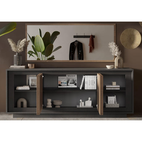 Berlin 4 Door 207cm Grey and Mercure Oak Sideboard - FurniComp