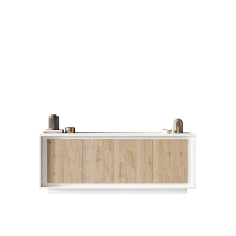 Berlin 4 Door 207cm Matt White and Cadiz Oak Sideboard - FurniComp