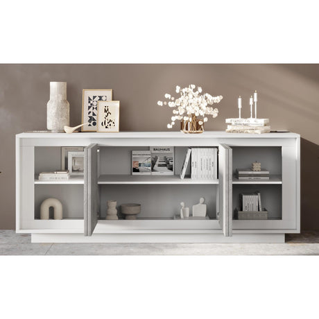 Berlin 4 Door 207cm Matt White and Concrete Grey Sideboard - FurniComp