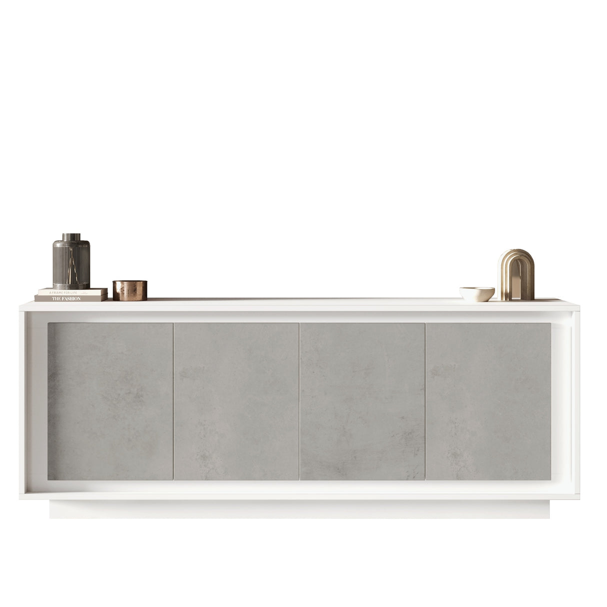 Berlin 4 Door 207cm Matt White and Concrete Grey Sideboard - FurniComp