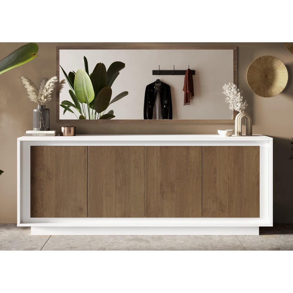 Berlin 4 Door 207cm Matt White and Mercure Oak Sideboard - FurniComp