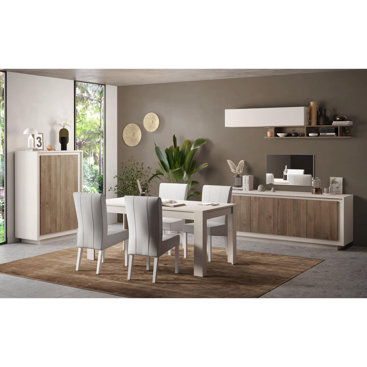 Berlin 1 Door 67cm Cashmere and Mercure Oak Glass Display Cabinet - FurniComp