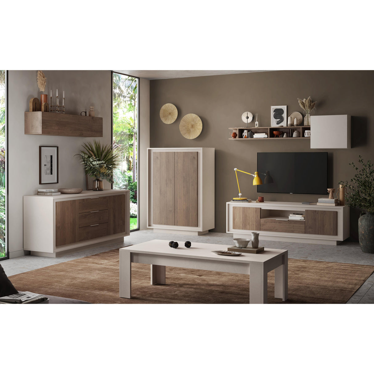 Berlin 2 Door 1 Drawer 180cm Cashmere and Mercure Oak TV Stand - FurniComp