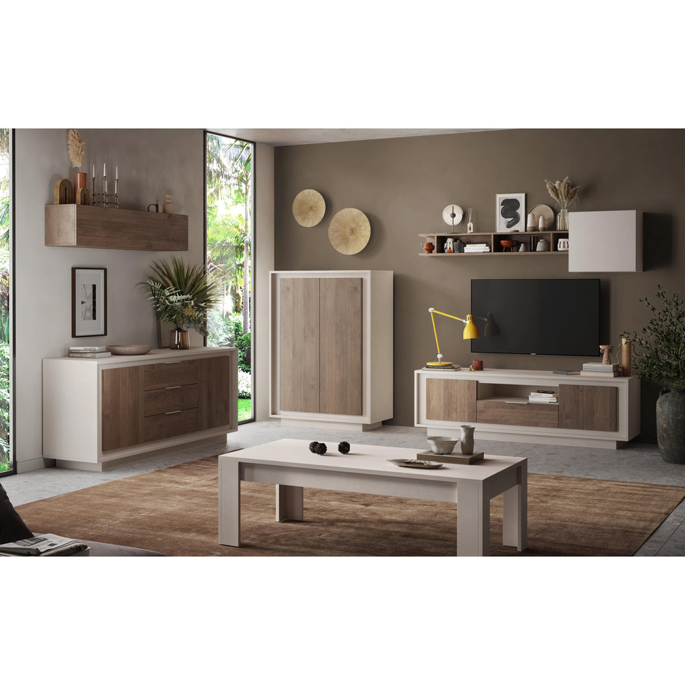 Berlin 4 Door 207cm Cashmere and Mercure Oak Sideboard - FurniComp
