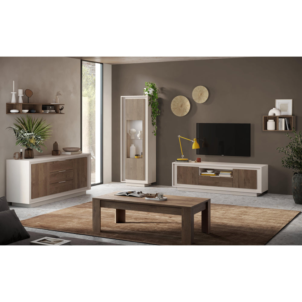 Berlin 2 Door 106cm Cashmere and Mercure Oak Highboard/Tall Sideboard - FurniComp