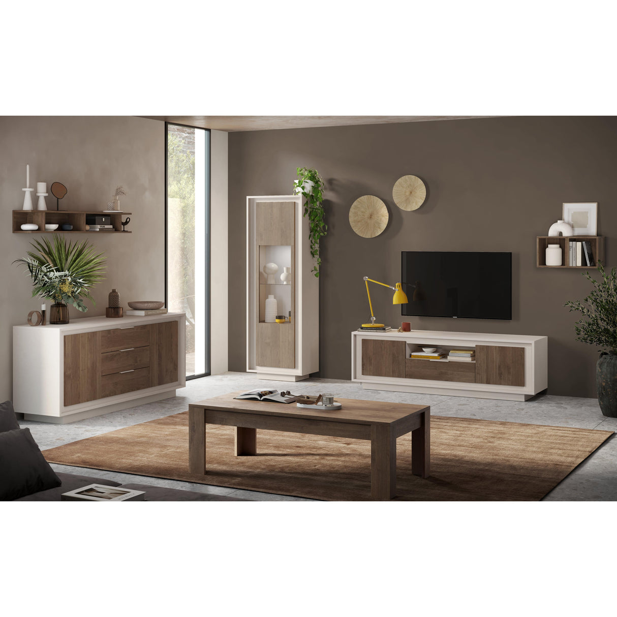Berlin 2 Door 106cm Cashmere and Mercure Oak Highboard/Tall Sideboard - FurniComp