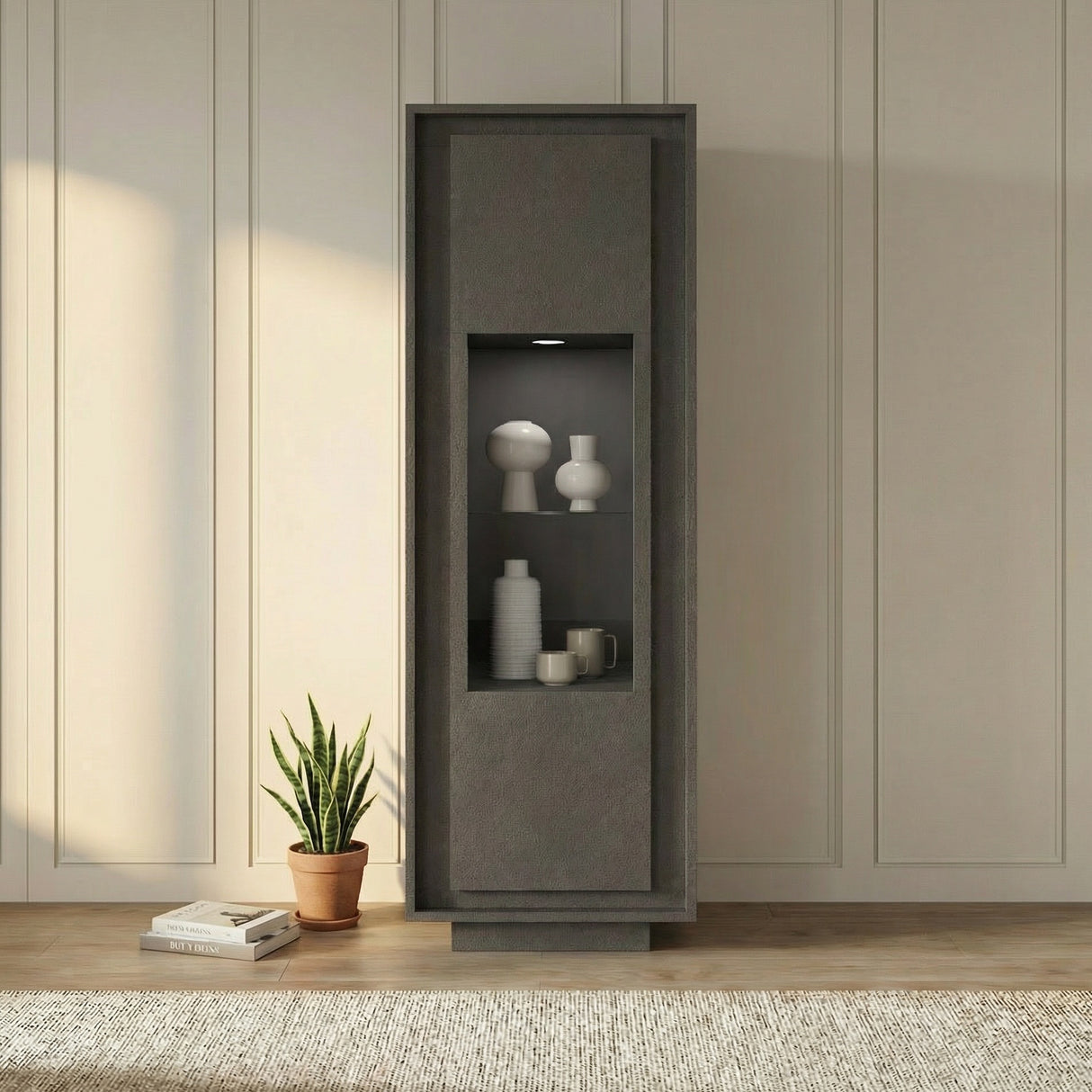 Berlin 1 Door 67cm Grey Glass Display Cabinet - FurniComp