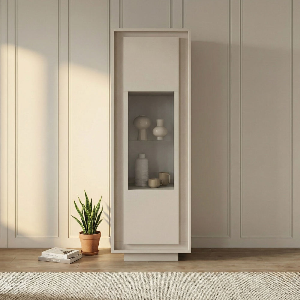Berlin 1 Door 67cm Cashmere Glass Display Cabinet - FurniComp
