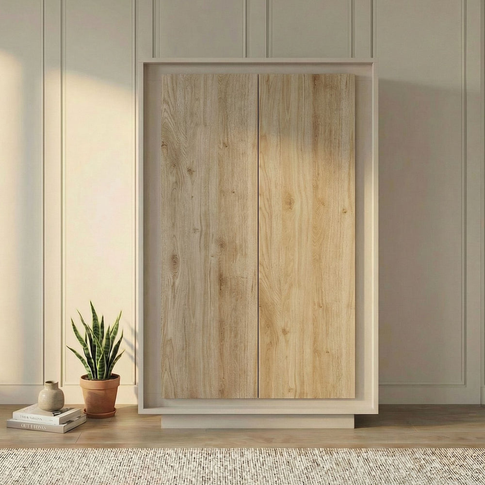 Berlin 2 Door 106cm Cashmere and Cadiz Oak Highboard/Tall Sideboard - FurniComp