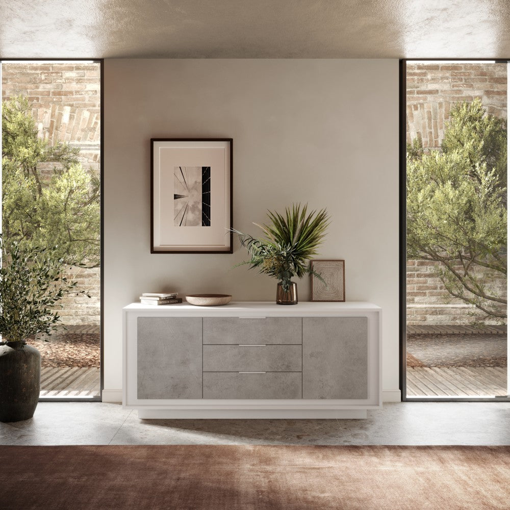 Berlin 2 Door 3 Drawer 180cm Matt White and Concrete Grey Sideboard - FurniComp