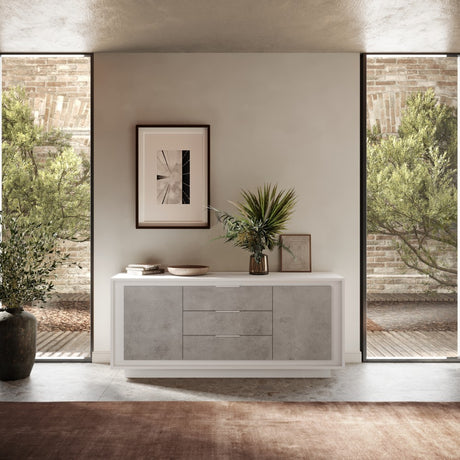 Berlin 2 Door 3 Drawer 180cm Matt White and Concrete Grey Sideboard - FurniComp