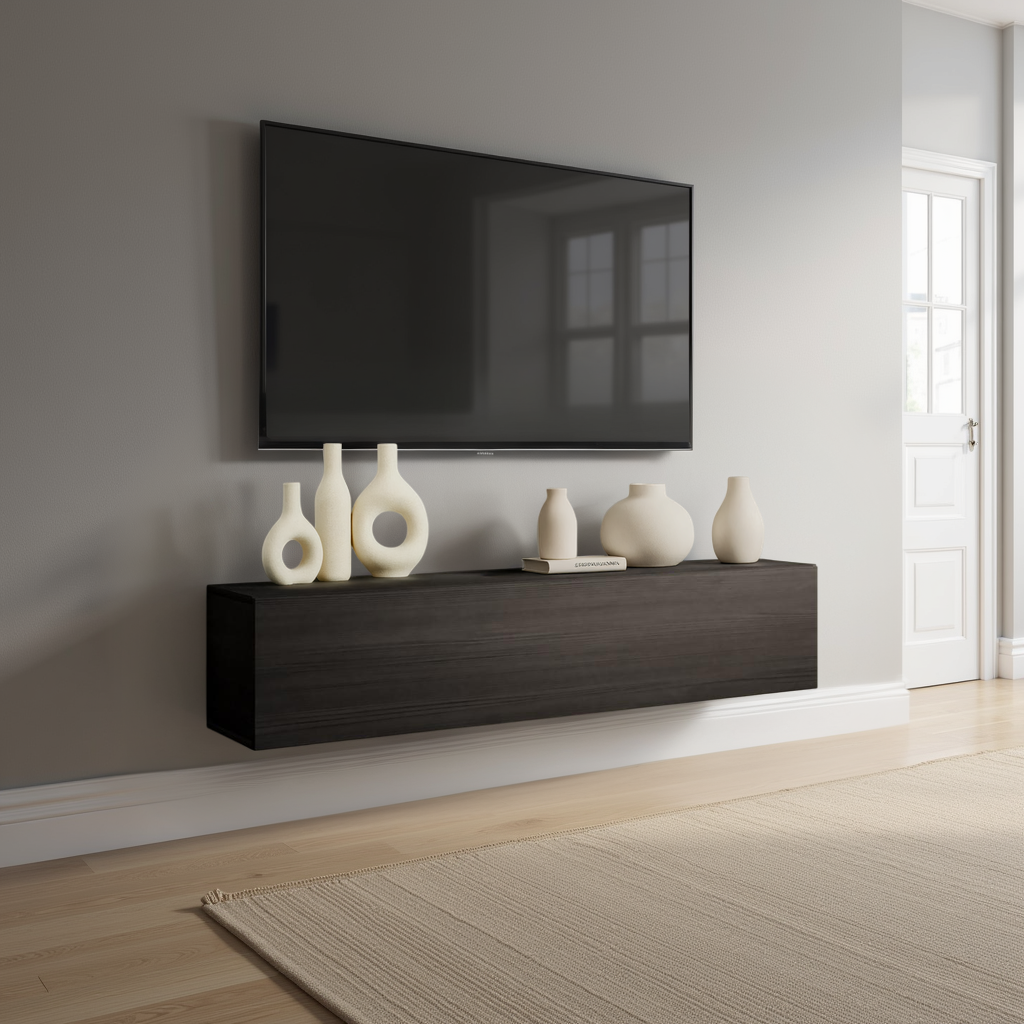 Combo 138cm Floating Wall Hung TV Unit - Black Oak COM-62-10 - FurniComp