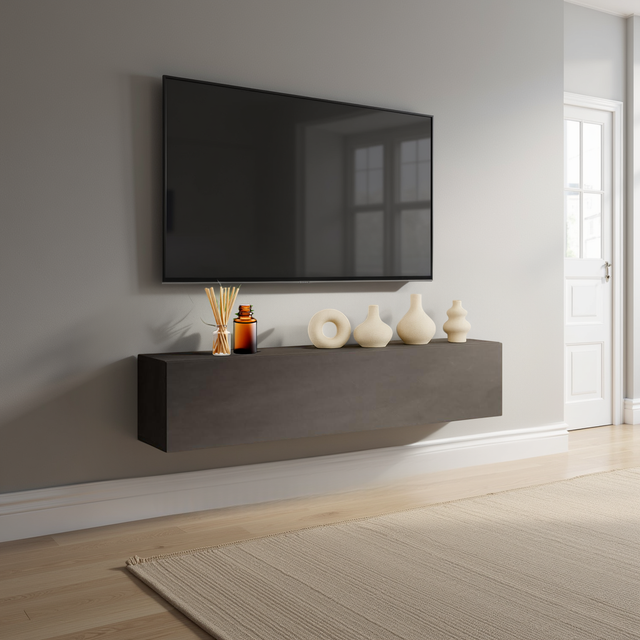 Combo 138cm Floating Wall Hung TV Unit - Black Lava COM-62-06 - FurniComp