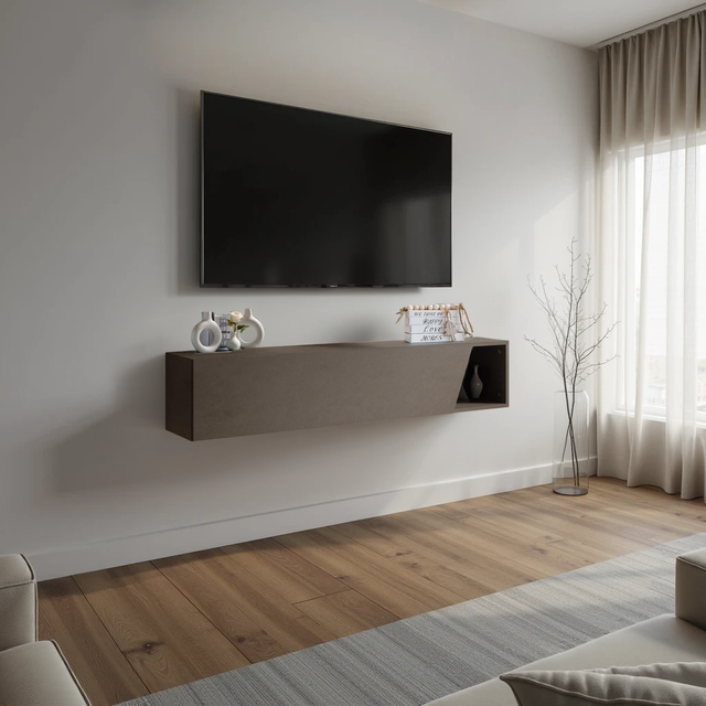 Combo 138cm Floating Wall Hung TV Unit with Shaped Door - Bronze COM-26-07 - FurniComp