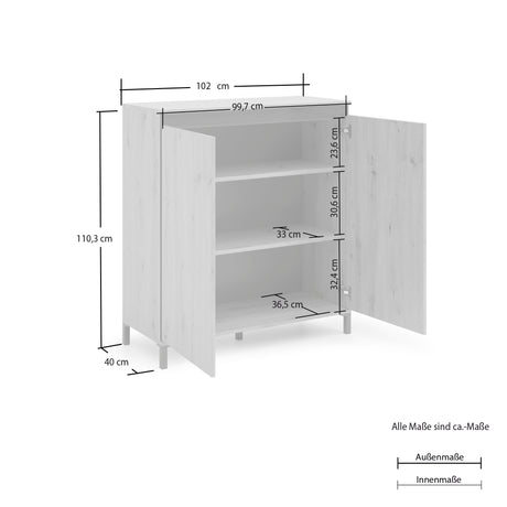 Cancun 2 Door 100cm Anthracite and Artisan Oak Highboard/Tall Sideboard - FurniComp