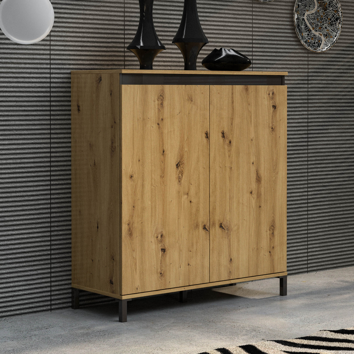 Cancun 2 Door 100cm Anthracite and Artisan Oak Highboard/Tall Sideboard - FurniComp