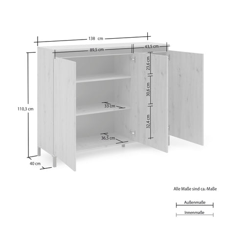 Cancun 3 Door 138cm Anthracite and Artisan Oak Highboard/Tall Sideboard - FurniComp